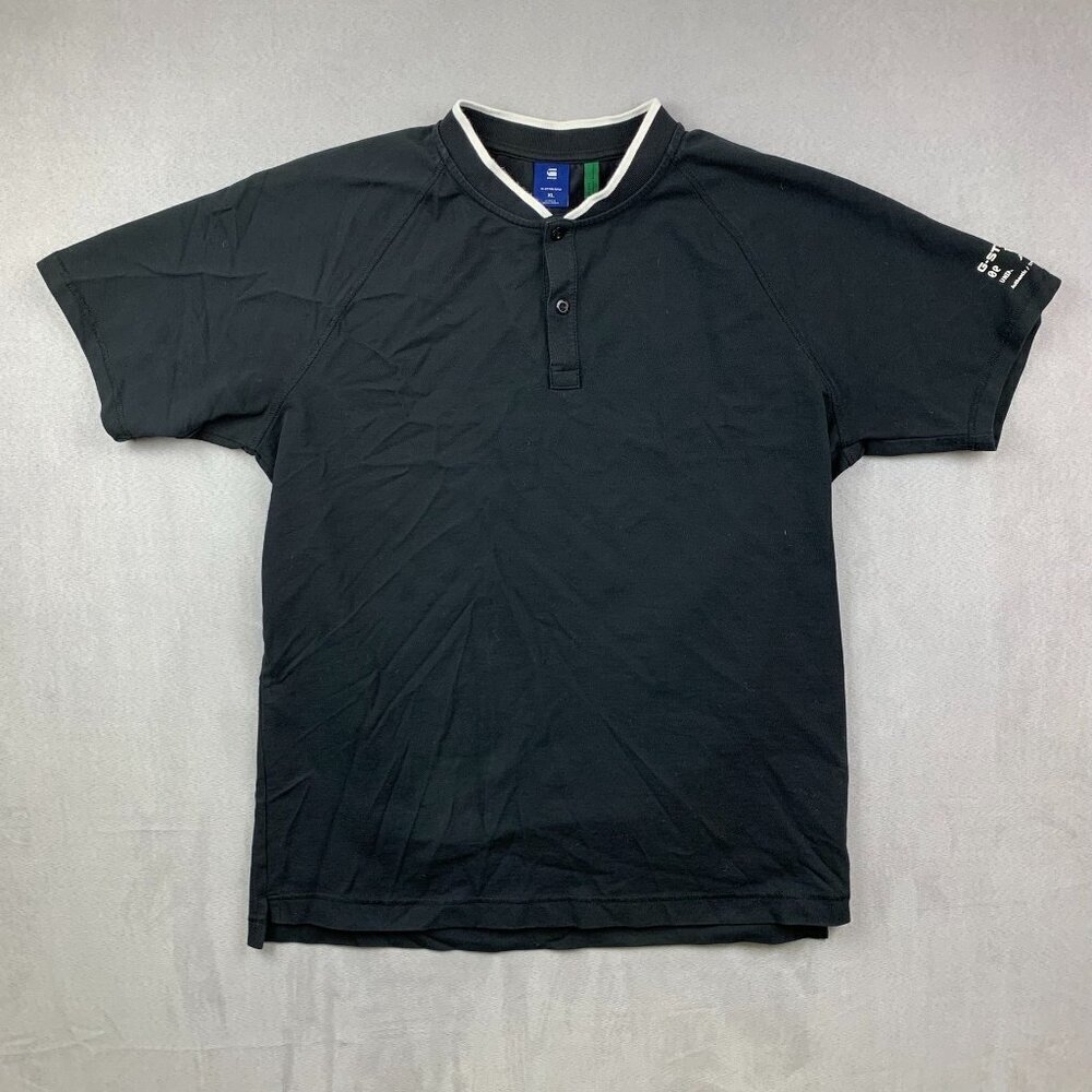 G Star Mens Shirt XL Black Polo Pique Blade Baseball Collar Graphic Slim Fit